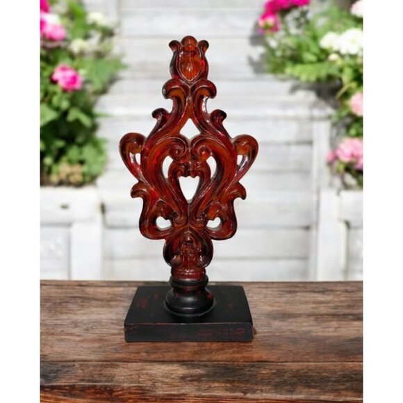 Vintage Decorative Fleur de Lis Finial On Wooden Base - Picture 2 of 7